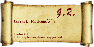 Girst Radomér névjegykártya